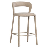 Kortárs stílusú, homokszínű, buklé hatású szövettel kárpitozott bárszék profilnézet