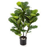 Élethű megjelenésű, mesterséges fikusz cserje, fekete színű, műanyag kaspóban.