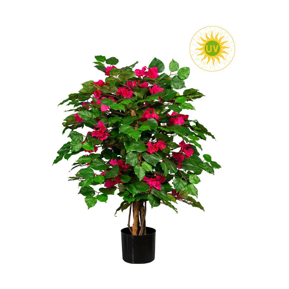 UV-álló, dús lombozatú, mesterséges murvafürt cserje fekete színű, műanyag kaspóban.