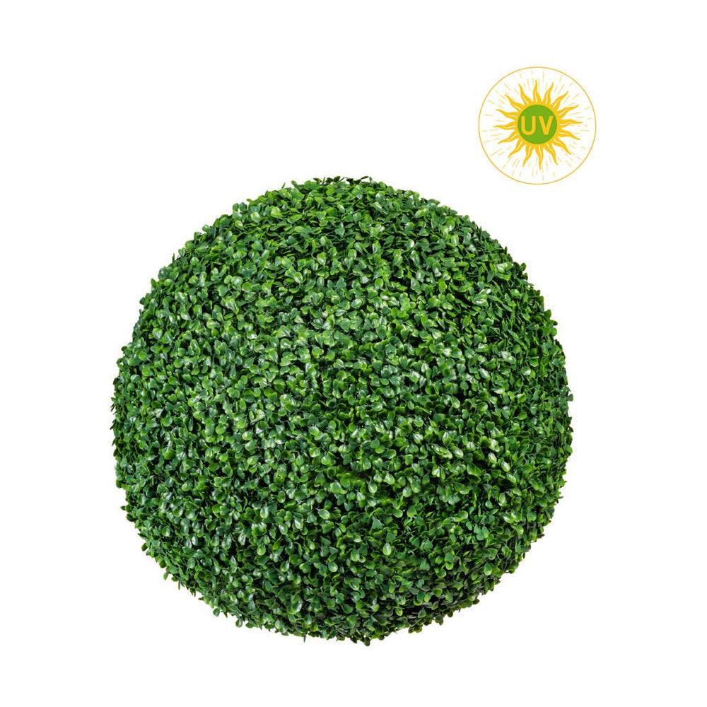 Élethű megjelenésű, nagyméretű, UV-álló, dekorációs bukszus gömb.