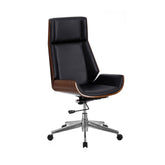 modern, állítható, diófurnéros, fekete műbőr kerekes irodai forgószék