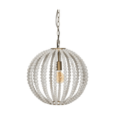 Shabby Chic, aranyszínű fémből és törtfehér színű fa gyöngysorból készült beltéri függeszték