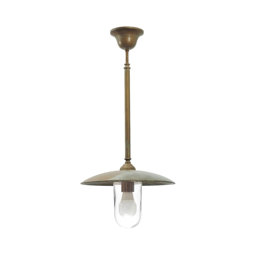 Moretti Luce Trasimeno loft stílusú tömör réz függeszték 30 cm-es tányérszerű árnyékolóval és áttetsző üvegbúrával