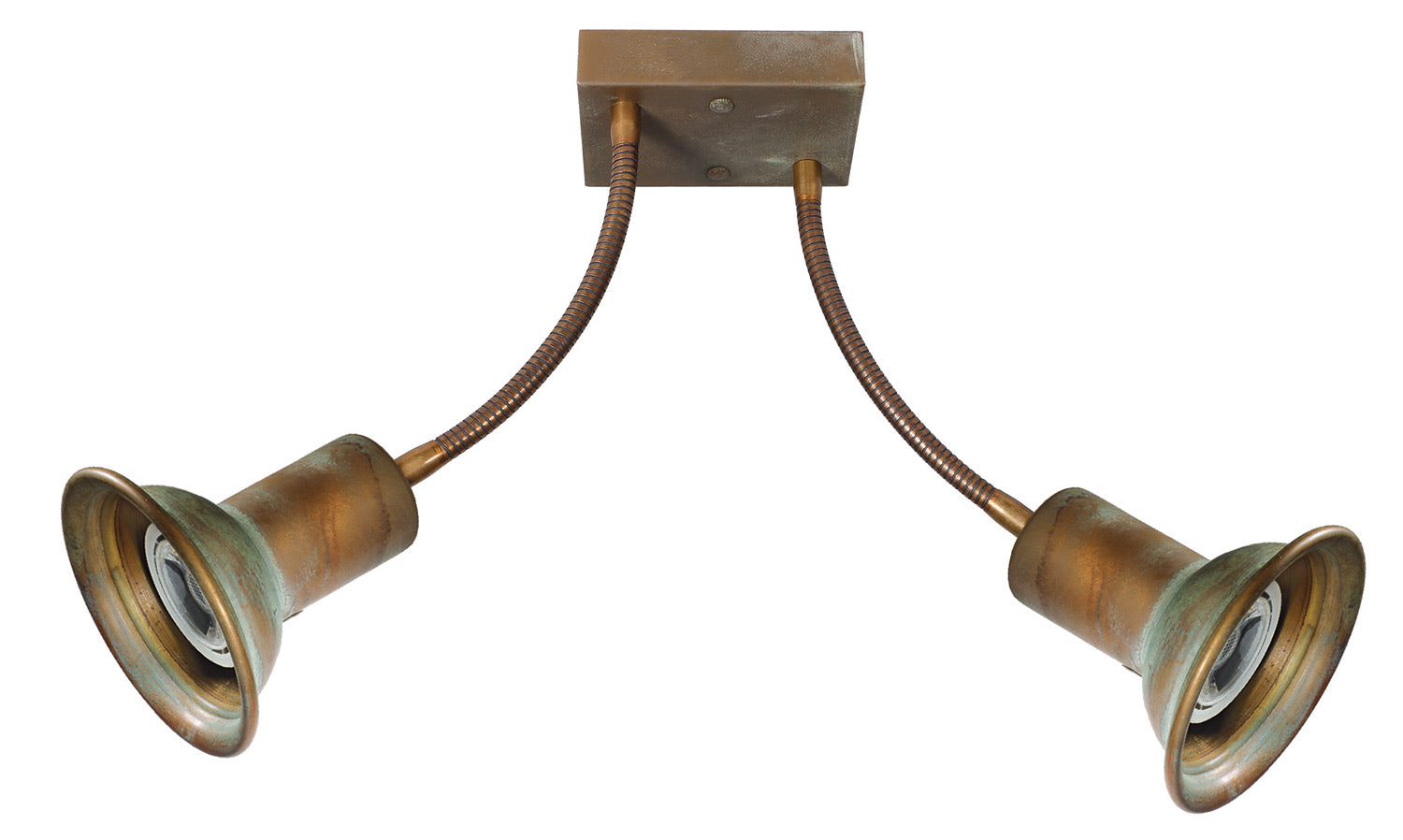 Vintage stílusú, réz spot lámpa két flexibilis foglalattal.
