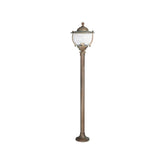 Moretti Luce Betulle vintage stílusú tömör réz kerti kandeláber gömbölyded üvegbúrával, 107 cm-es magassággal