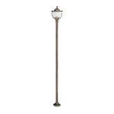Moretti Luce Betulle vintage stílusú tömör réz kerti kandeláber gömbölyded üvegbúrával, 177 cm-es magassággal