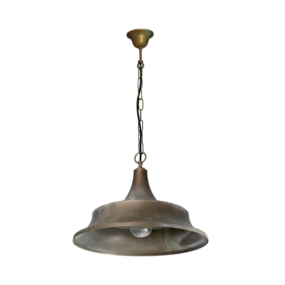 Atelier vintage tömör réz láncos függeszték 50 cm átmérőjű harang alakú lámpaernyővel és üvegbúrával