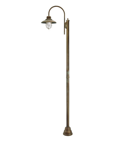 Loft stílusú, rézből készült, 270 cm magas kandeláber egy darab fémrácsos üvegbúrával