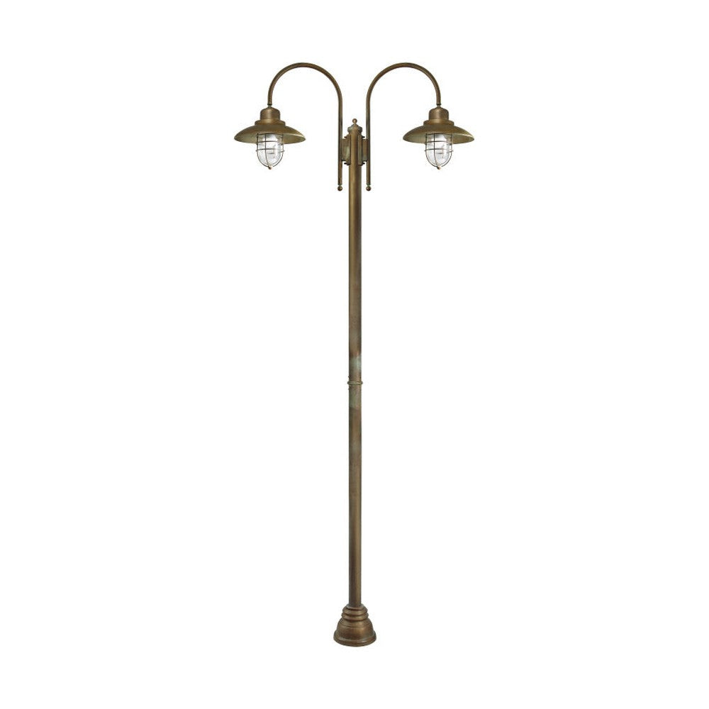 Loft stílusú, rézből készült, 270 cm magas kandeláber két darab fémrácsos üvegbúrával