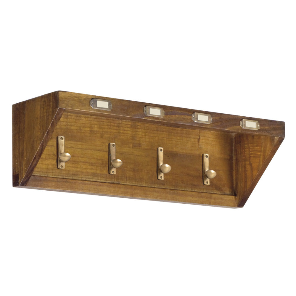 Loft stílusú, mindifából készült, fali fogas négy darab, bronz akasztóval.