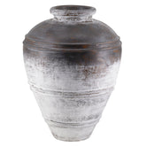 Mediterrán stílusú, antikolt hatású, bézs és rozsdabarna színű kerámia kaspó.