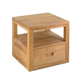 Skandináv stílusú, natúr színű teakfából készült, modern lebegő éjjeliszekrény