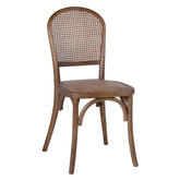 Koloniál stílusú, tölgyfából készült étkezőszék rattan ülőfelülettel és háttámlával.