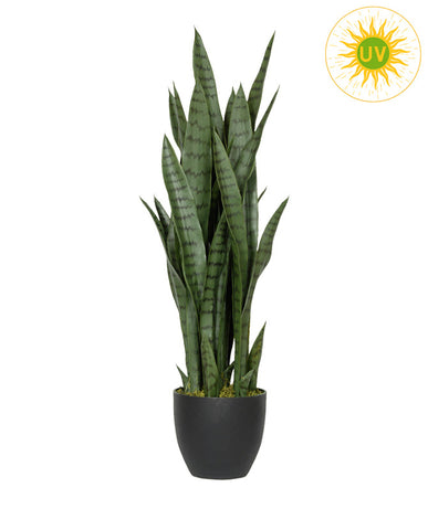  UV-álló, mű anyósnyelv növény dekoratív, fekete műanyag cserépeben