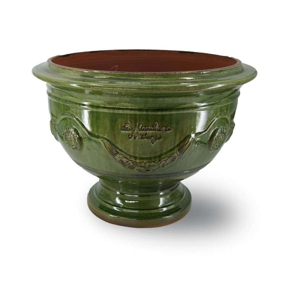 Nagy méretű, tradiconális mázas, zöld színű, anduze kerámia kaspótál Nagy méretű, tradiconális mázas, zöld színű, anduze kerámia kaspótál