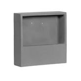 Wally matt szürke fiberstone fali kaspó 30 × 30 × 9 cm, négyzetes formával, süllyesztett ültetőtérrel és két rögzítőnyílással.