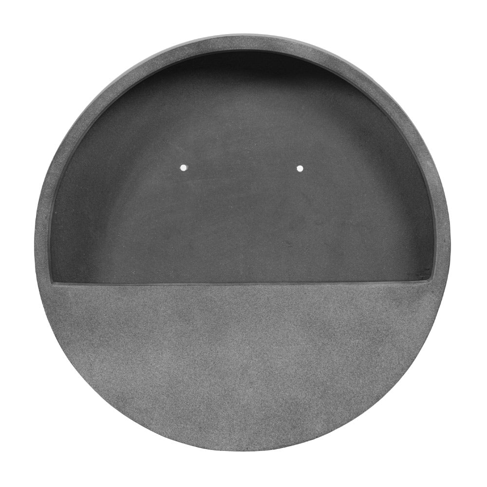 50 cm átmérőjű matt szürke fali kaspó fiberstone anyagból - frontális nézet.