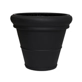 Heritage matt fekete, kúpos fiberstone kaspó 90 cm átmérővel és 79 cm magassággal, széles, lekerekített peremmel és klasszikus díszítőgyűrűkkel, fehér háttéren.