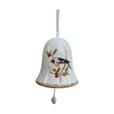 Énekesmadárral díszített karácsonyi kerámia harang.