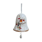 Téli énekesmadárral díszített karácsonyi kerámia harang.