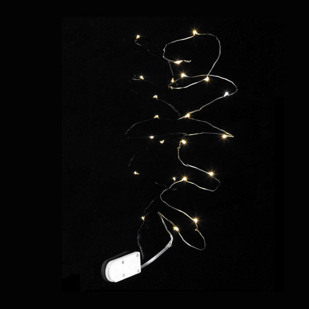 Meleg fehér fényű, 12 LED-es, 110 cm hosszú, rézhuzalos, elemmel működő fényfüzér