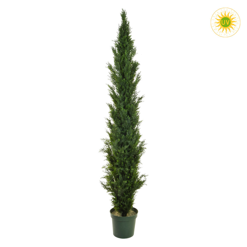 Élethű megjelenésű, UV-álló kialakítású, 210 cm magas, zöld színű cédrusfenyő műnövény