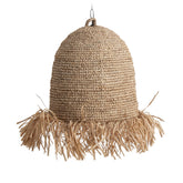 Törzsi ihletésű, kortárs stílusú, natúr színű, raffiából szőtt függeszték lámpa