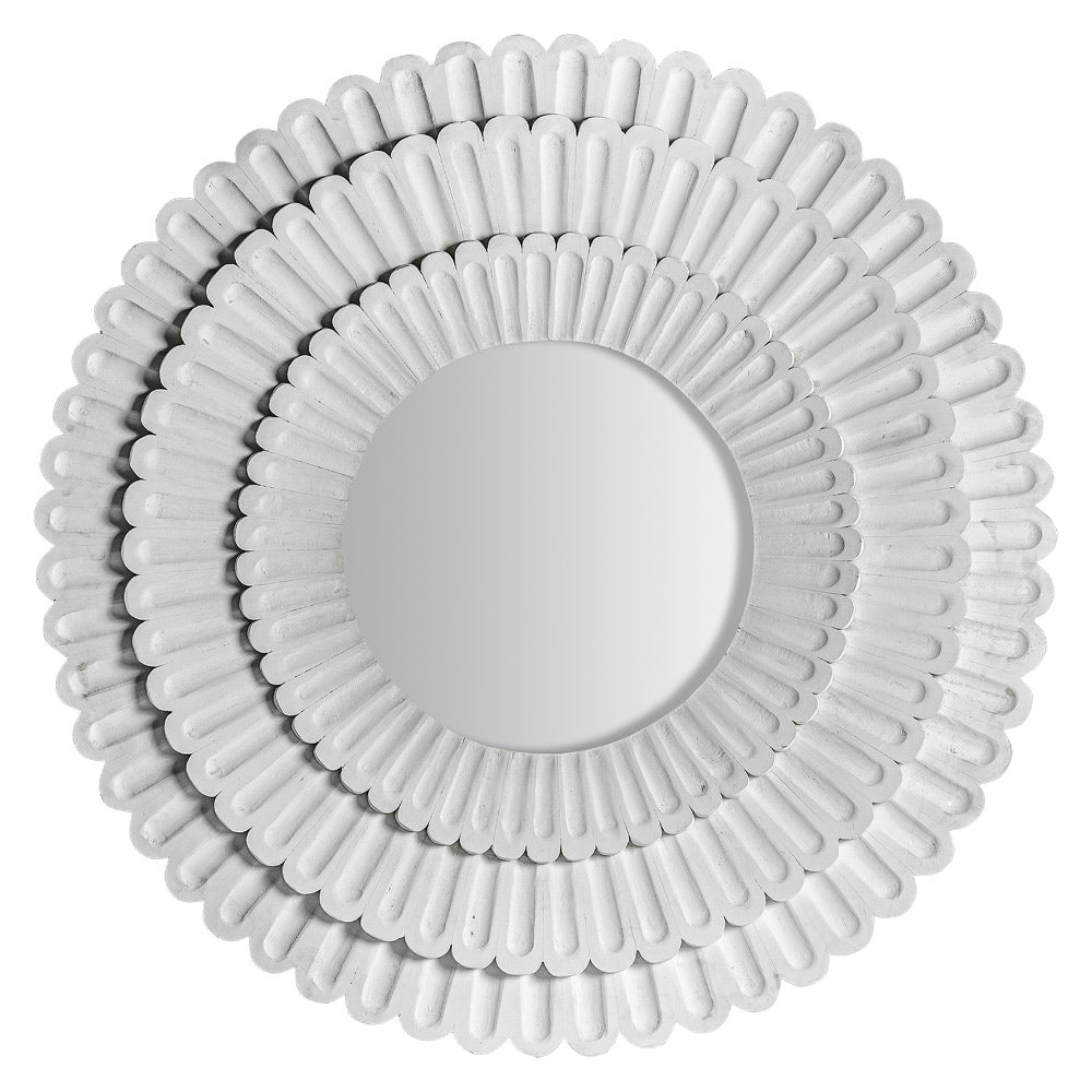 Provanszi stílusú, fehér színű, mangófából készült, kör alakú, design falitükör