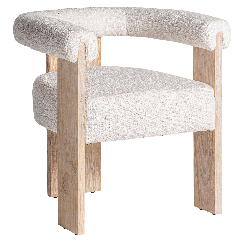 Kortárs stílusú, natúr színű, tölgyfa karosszék buklé hatású szövettel.