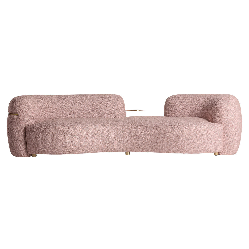 Art deco stílusú, rózsaszín színű, buklé hatású szövettel kárpitozott kanapé