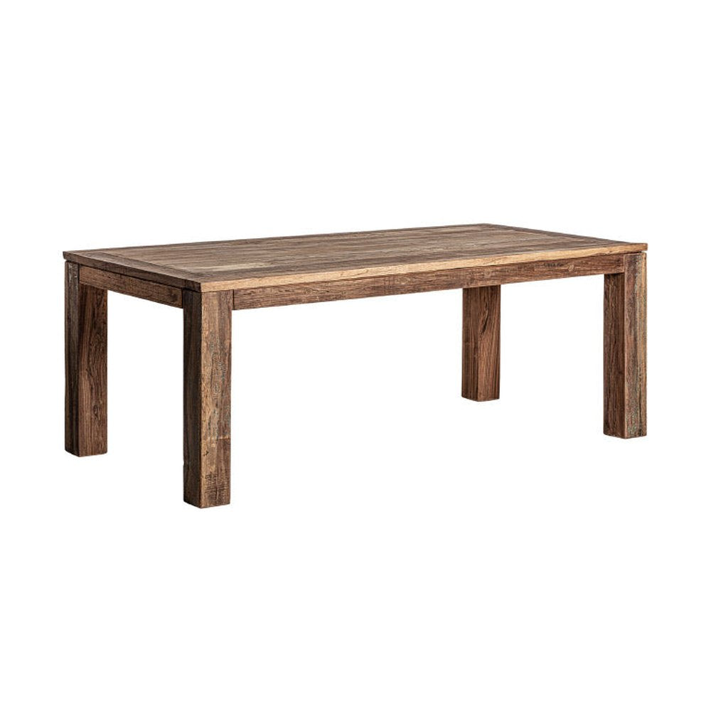 Kortárs stílusú, újrahasznosított fenyőfából készült, natúr színű étkezőasztal