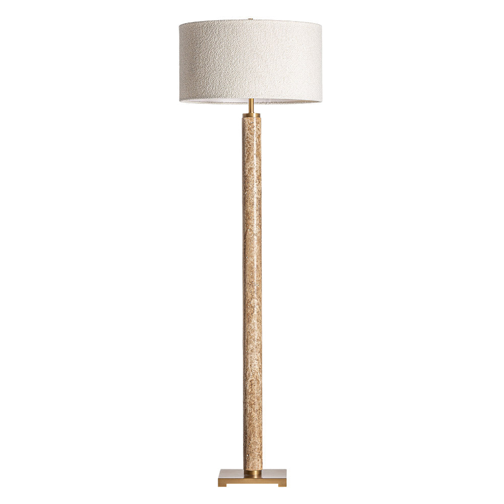 Art Deco stílusú, aranyszínű fémből és bézs színű márványból készült, állólámpa fehér színű lámpaernyővel