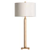 Art Deco stílusú, aranyszínű fémből és bézs márványból készült, asztali lámpa fehér lámpaernyővel