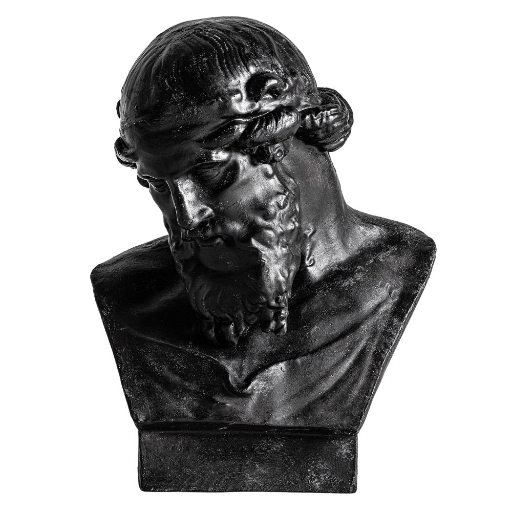 Klasszikus stílusú, műgyantából készült, 61 cm magas, fekete színű férfi büszt