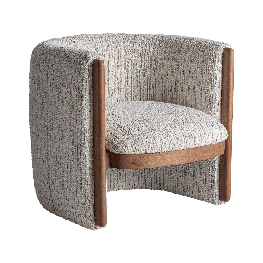 Art deco stílusú Erbach fotel – buklé hatású kárpittal, barna fa részletekkel