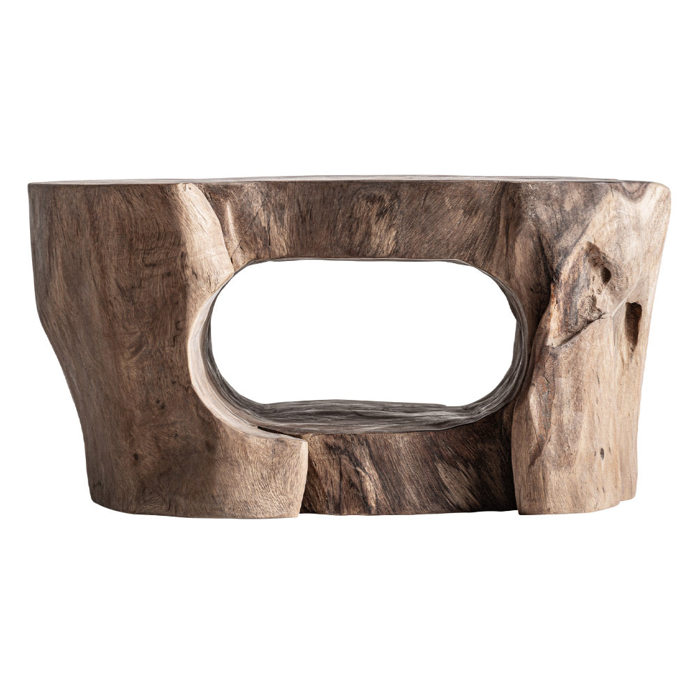 Khaled natúr suarfa dohányzóasztal – frontális nézet, középső íves nyílással