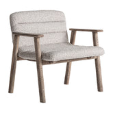 Jacquard klubfotel háromnegyedes nézetben – natúr nyírfa és bézs buklé kárpit