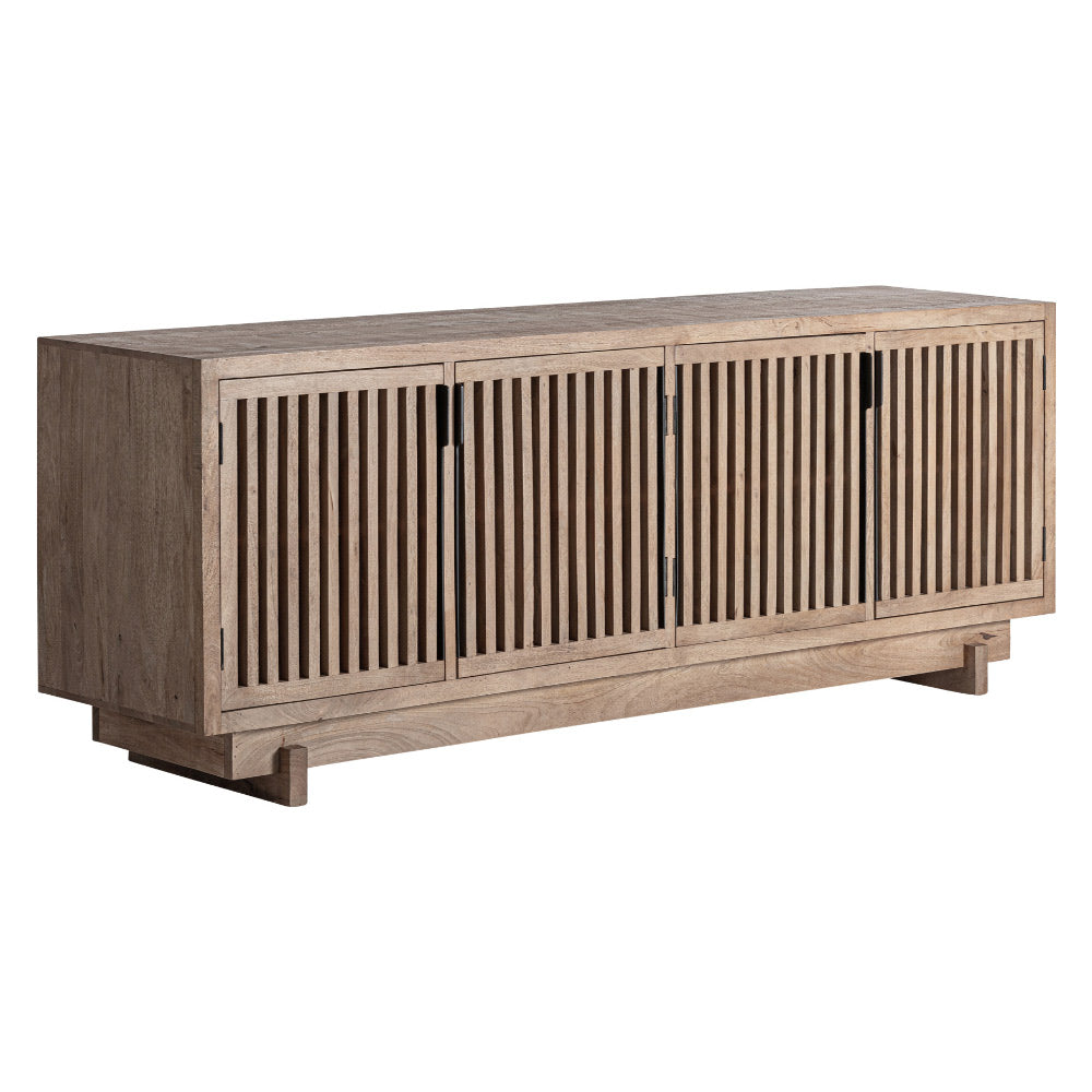 Gàbia natúr mangófa tálaló 234 cm, lamellás ajtófronttal, halványbarna homokfúvott felülettel