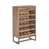 Akácfából és acélból készült bortároló szekrény.