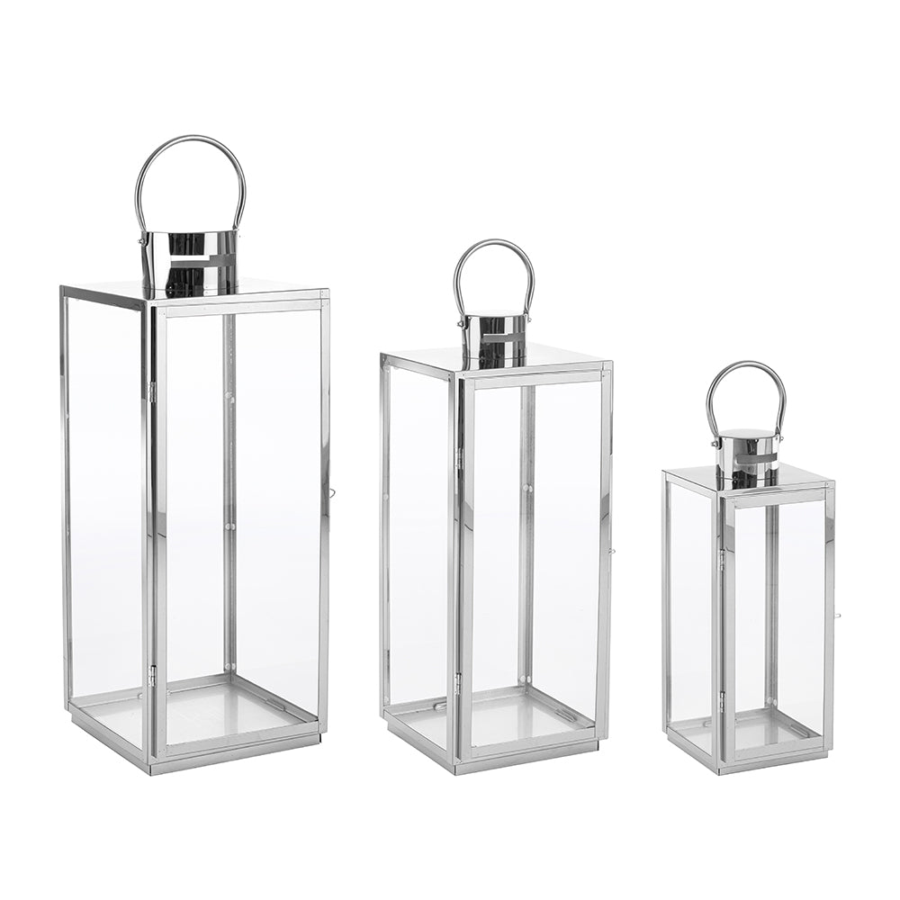 Ezüstszínű rozsdamentes acélból készült, 3 darabos lámpásszett.