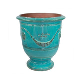 Türkizkék színű, anduze kerámiakaspó.