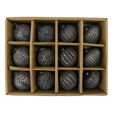 Antik mokka üveg karácsonyfadísz szett 12 darabos díszdobozban, rusztikus stílusban