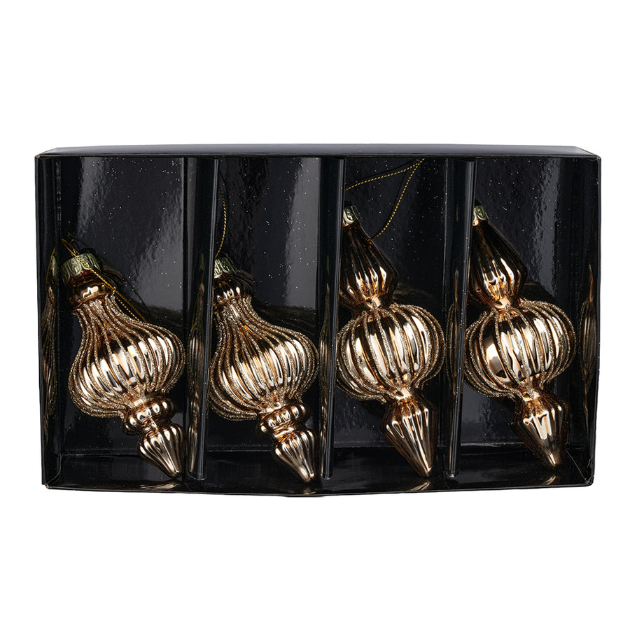 SHINY 4 darabos mandulaszínű üveg karácsonyfadísz szett díszdobozban