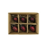 Antik meggybordó üveg karácsonyfadísz szett 6 db-os díszdobozban, kétféle mintázattal