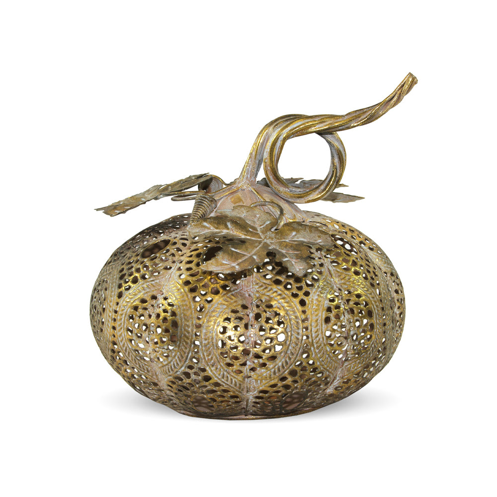 Antique Metals aranyszínű fém töklámpás Ø19 cm fehér háttéren