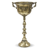 Dekoratív kialakítású, patinás felületű,, aranyszínű, fém díszkaspó.