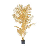ARECA aranyszínű mű aranypálma 160 cm fehér háttér előtt, elegáns arany levelekkel és fekete kaspóban