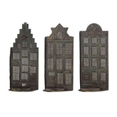 Antik réz fém házikó gyertyatartó szett 3 darabos kiszerelésben, 27 cm magas