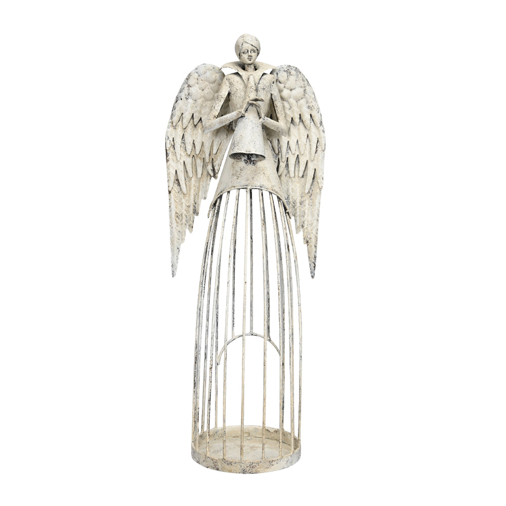 Art Ferro antikolt krémszínű fém angyal figura 53 cm magas, rusztikus stílusban