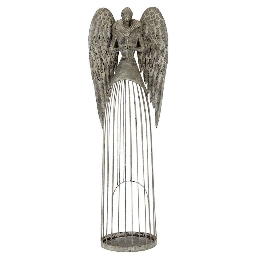 Art Ferro antikolt szürke fém angyal figura 71 cm magas, rusztikus stílusban